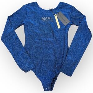 NWT Marc Ellis Girls Long Sleeve Shimmer Bodysuit - Bright Blue, Size 9-16 N8